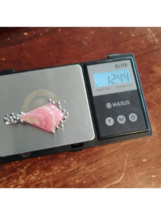 Artisan Handmade Pink Rhodochrosite Sterling Silver Pendant Modernist Brutalist - Picture 5 of 5